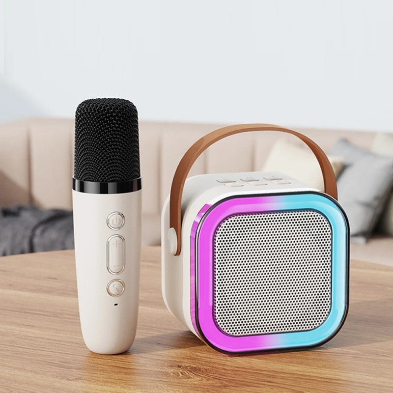 Мини-караоке K12 БЕЖЕВЫЙ: Bluetooth-колонка с LED-подсветкой и микрофоном 5V/1A RSP 24-11