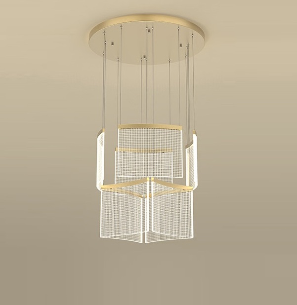 Светильник подвесной ElegantLight DZN-11306 ЗОЛОТО ` D600/H2000/4+4/LED/40W/4500K AKSELINE