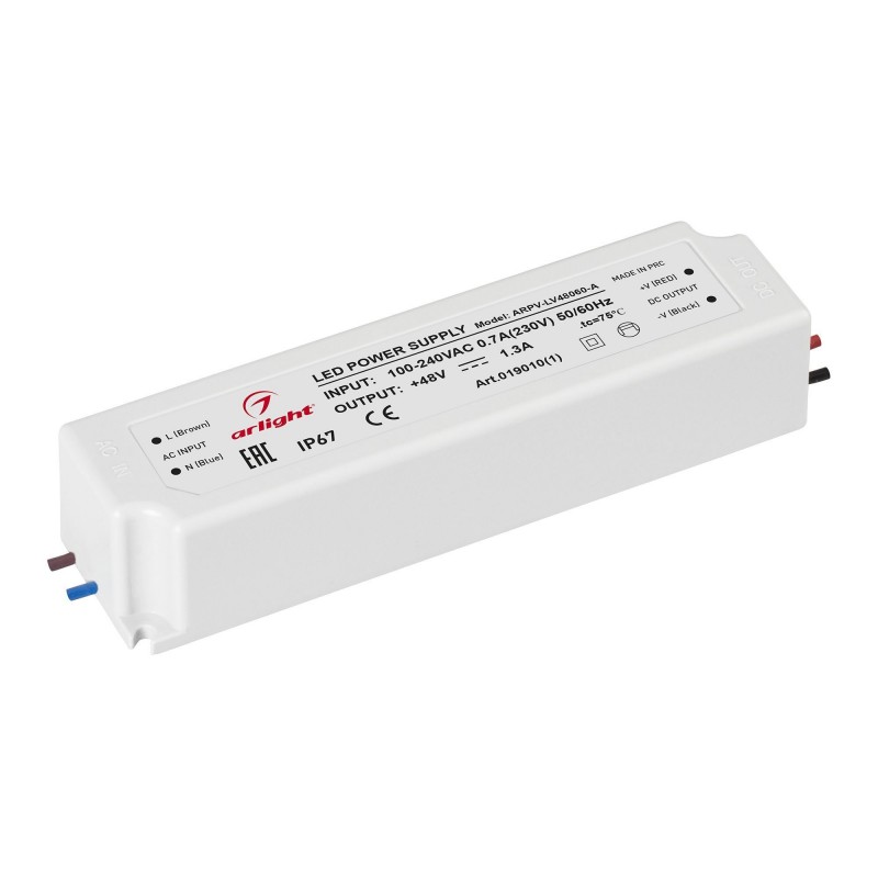 Блок питания ARPV-LV48060-A (48V, 1.3A, 60W) (Arlight, IP67 Пластик, 3 года) 019010